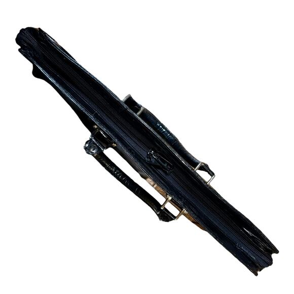 Vintage Black Eel Skin Briefcase High Polish Double Handle Full Zip - Picture 5 of 16